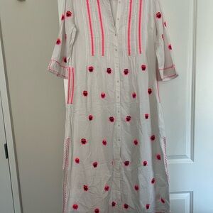 White Dress with Pink Floral Embroidery